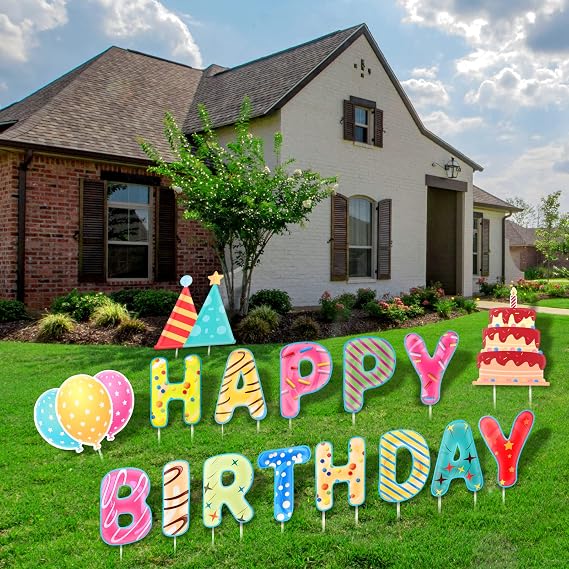 Indoor Outdoor Yard Signs,16 Character Yard Sign,Premium 15Inch Happy Birthday Yard Card,Birthday Yard Signs, Outdoor Lawn Decorations, Lawn Ornaments, UV Print Corrugated Plastic Sheets,Weather Proof