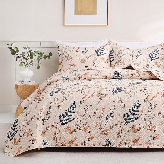 JSD Boho Floral Quilt Set Full Queen, Soft Microfiber Quilted Blanket