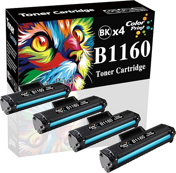 4-Pack ColorPrint Compatible Toner Cartridge Replacement for Dell 1160 B1160W 1160 331-7335 YK1PM HF44N HF442 Work with B1160 B1163w B1165nfw Printer (Black)