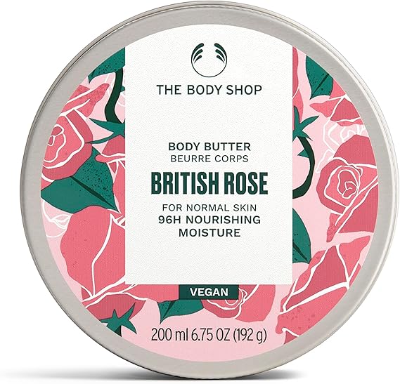 The Body Shop British Rose Body Butter (1x 200ml), Body Moisturiser with Shea Butter, Body Cream for Normal Skin, 96H Nourishing Moisture, Body Care, Vegan Formula