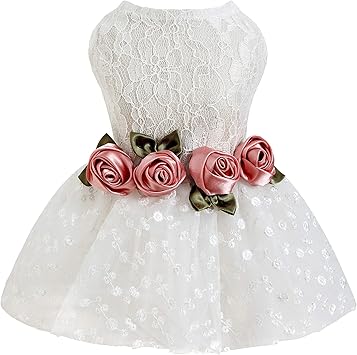 Fitwarm Luxury Rose Lace Pet Dog Weddding Dress Bride Clothes Formal Apparel, Small