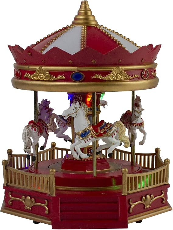 Northlight LED Lighted Animated and Musical Carousel Christmas Village Display - 9.25"
