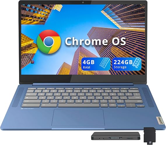Lenovo IP Slim 3 14" FHD Chromebook, MediaTek Kompanio 520, 4GB RAM, 224GB Storage (64GB eMMC+160GB Docking Station Set), HD Webcam, Wi-Fi 6, Long-Battery Life, Chrome OS, Abyss Blue