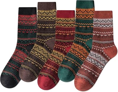 IIG 3-6 Pairs Men Dress Cotton Socks Funky Colorful Pattern Wool Crew Socks