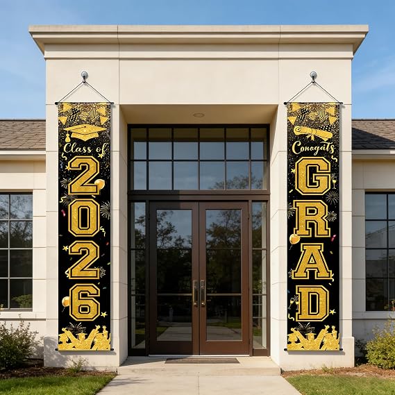 2026 Graduation Decorations, 70.9 × 11.8 inch Graduation Banner for Class of 2026, Hanging Graduation Porch Banner, Indoor & Outdoor Door Wall Decoration