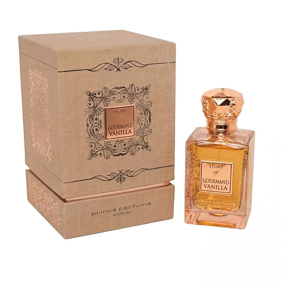 Prince Parfums Dubai Story of Gourmand Vanilla Womens Extrait de Parfum 3.4 Ounces Luxury Perfume with Coconut, Peach, Tiare Flower & Vanilla Romantic, Sweet & Long Lasting Fragrance