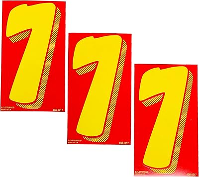 EZ Line Vinyl Decals for Cars Red and Yellow Large Number Stickers Windshield Numbers Dealer Supplies EZ136 Number 7