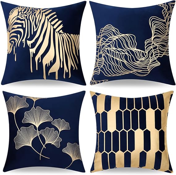 Monkeysell 4 Pack Velvet Pillow Covers,Decorative Pillow Cover Soft Throw Pillow Covers 18x18 Square Cushion Covers Decor Farmhouse Home Bedroom(C-Bule)
