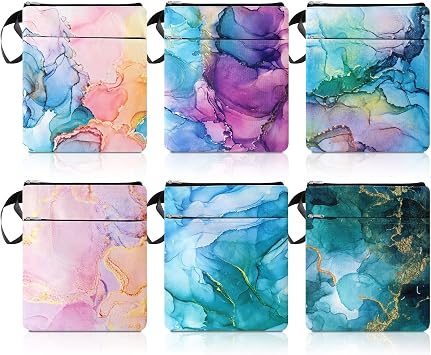 6 Pcs Book Sleeve with Zipper Book Covers for Paperbacks and Laptop Sleeve, Hardcover Marble Printed Pouch Bags for Graduation Women Girl Readers Librarian Accessories Club Gifts, 11 x 8.7 Inch