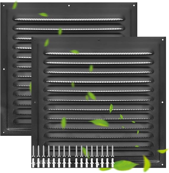 Black Matt (2 Pack 12" x 12" inch) Wall Vents Attic Vents Metal Shed Vents with Screens Square Vents Exterior Door Loft Garage Ceiling Enhanced Louver Ventilation Grille