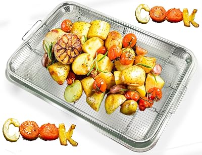 Air Fryer Basket for Oven, 18.77 X 13.11 Inch Oven Air Fryer Basket and Tray, Extra Large Stainless Steel Non-Stick Air Fryer Pan and Crisper Tray, Mesh Basket Replacement for Chicken, French Fry