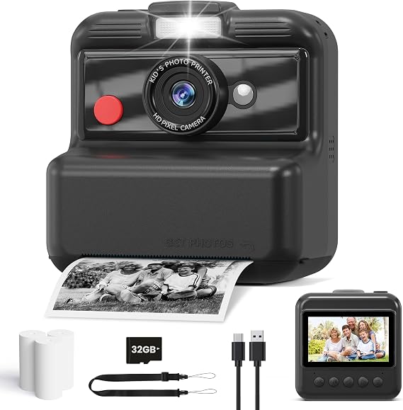 Kids Camera Instant Print, 3.0'' Screen 48MP Kids Digital Camera | Includes 32GB Card & 3 Rolls Print Paper, 7 Print Densities, Christmas Birthday Gifts for Children 3 4 5 6 7 8 9 10 Years Old