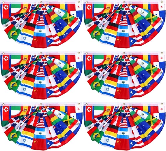 Outus 3 Pcs World Flags Banner 1.5 x 3 ft International World Flag Decorations Country Bunting Nations Pleated Fan Bunting Backdrop for International Sports Events Club Events Grand Opening Decor