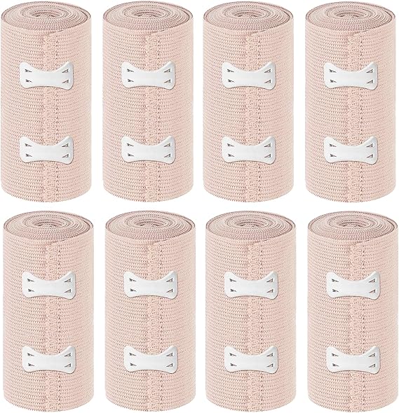 8Pcs Premium Compression Bandage, Elastic Bandage Wrap with Self-Closures for Wrist Ankle Hand Knee Elbow Shoulder Feet Injuries Washable and Reusable 10CM Width 1.7M Length Stretches up to 4.5M