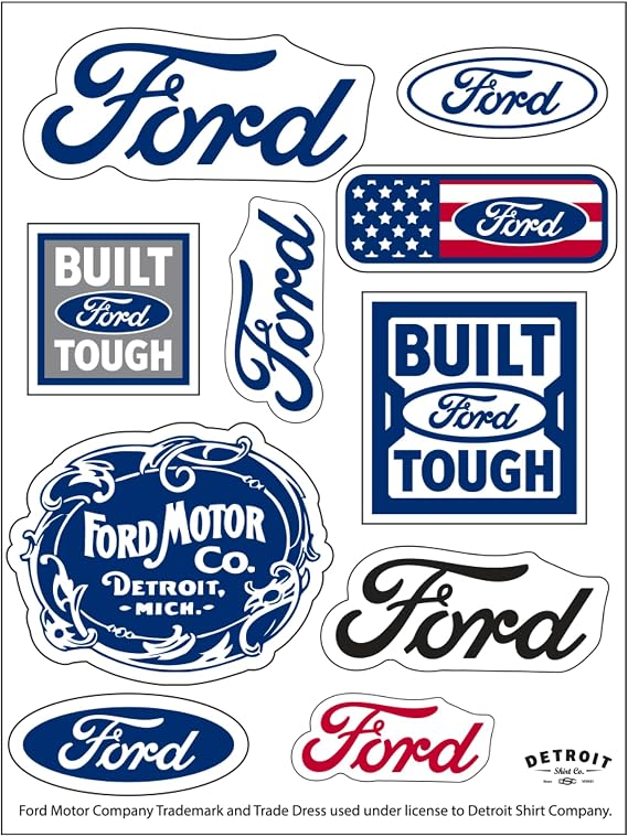 Built Ford Tough 10-Decal Sticker Sheet | 6"x 8" Indoor/Outdoor Vinyl | Made in USA Officially Licensed Peel-Off Decals