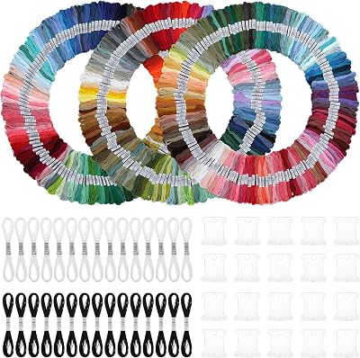 447 Skeins Embroidery Floss 30 Skeins White & Black Cross Stitch Threads Rainbow Color Embroidery Thread with 20 Pieces Floss Bobbins