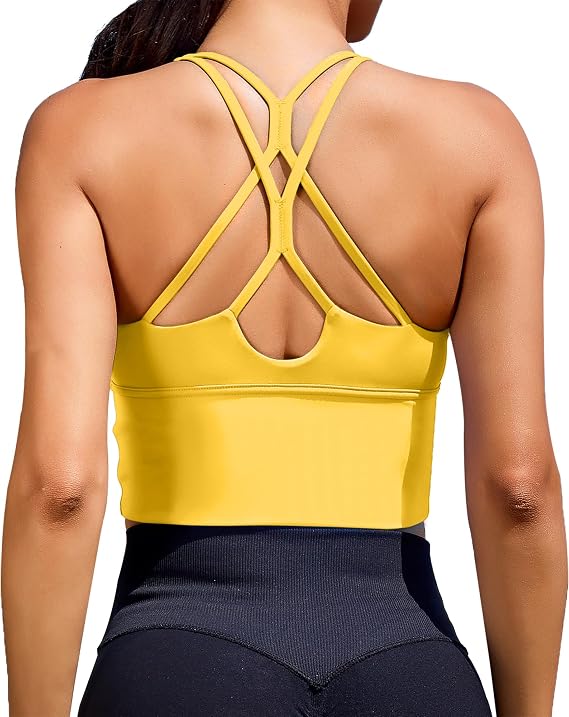 XUNYU Sports Bras for Women High Support Longline Workout Tank Tops Built in Bra Padded Strappy Yoga Crop Top Cross Gym