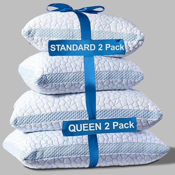 QUTOOL Enhanced Cooling Pillows Queen Size 2 Pack & Standard Size 2 Pack