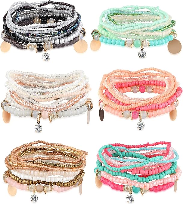 MILACOLATO 6Sets Boho Bead Stackable Bracelets for Women Men