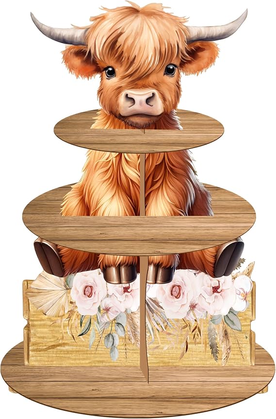 umoni Highland Cow Cupcake Stand Highland Cow Birthday Party Cardboard Cupcake Holder Decorations for Highland Cow Baby Shower Supplies, brown