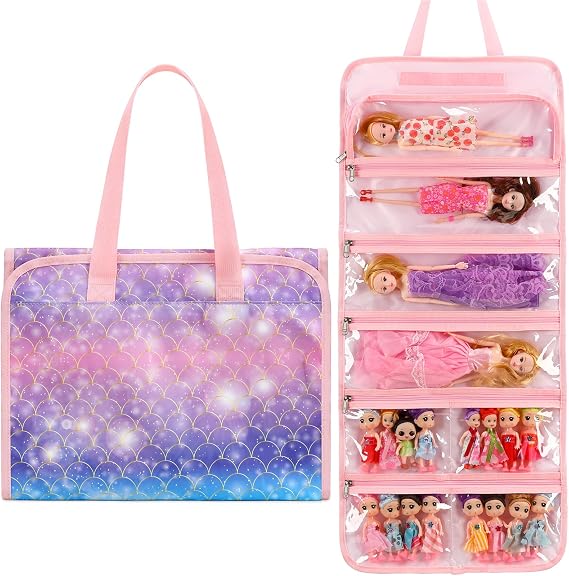 JIANYA Dolls Storage Bag Toys Display Carrying Storage Organizer Clear View Compatible with All Surprise Dolls Small Toy, Mermaid Scales