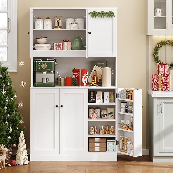 ONBRILL 71" Tall Kitchen Pantry Storage Cabinet, Kitchen Hutch, White