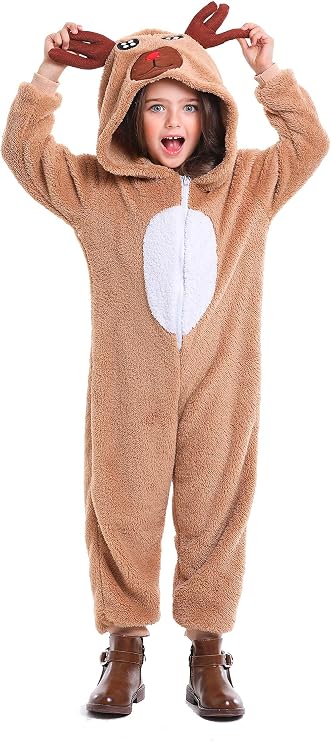 Cuteshower Kids Reindeer Christmas Outfits Onesie Pajama Role Play Animal Costume Halloween Cosplay Party