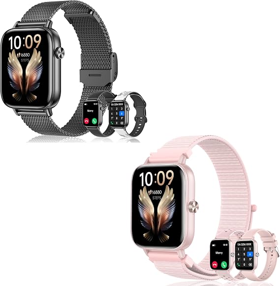 Smart Watches for Women,1.83" HD Watch with Calls and Messages/Heart Rate/Sleep/Female Cycle,Fitness Tracker Smartwatch for Android/iOS Compatible,Gold & Pink