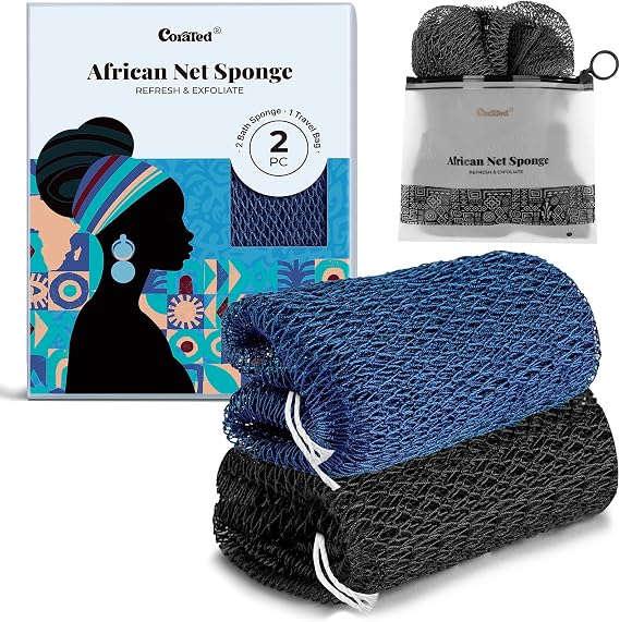 CORATED African Net Sponge Authentic, Shower Loofah Exfoliating Bath Sponge