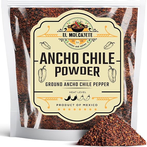 Ancho Chile Powder 4oz Ground Mild Dried Poblano Chili Pepper Mexican | Smoky sweet heat for mole, enchiladas, tacos, salsa, adobo & dry rubs. Single ingredient spice, no fillers. Resealable bag.