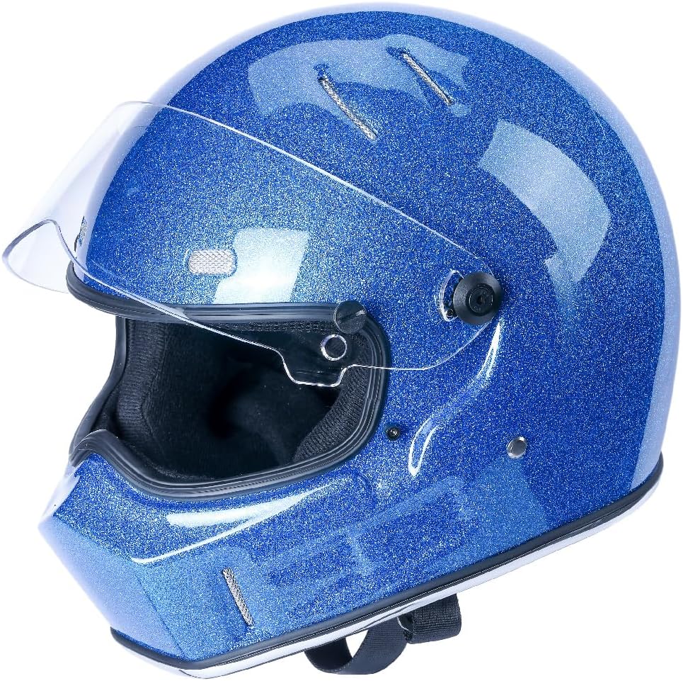 CRG Sports Retro Full Face Motorcycle Helmet, DOT Approved Fiberglass Street Bike Helmet with Clear Visor, Lightweight Cafe Racer Cruiser Motorcycle Helmet