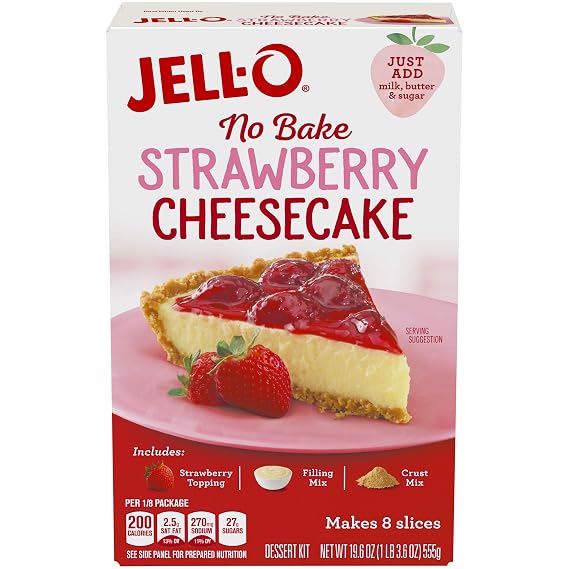 JELL-O Strawberry No Bake Cheesecake Dessert Kit (19.6 oz Box)