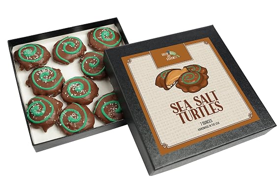 Green Jay Gourmet Sea Salt Chocolate Turtles - Sweet Milk Chocolate Covered Pecans & Caramel Delights - Premium Birthday, Valentine's Day, Holiday, Christmas Candy Gifts - Handmade in the USA, 7oz Box