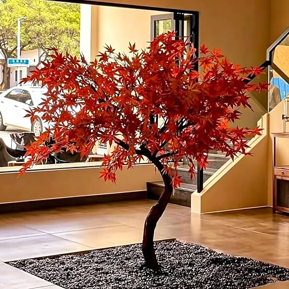 Large Red Maple Artificial Tree Autumn Artificial Fall Tree for Indoor/Outdoor Modern Home Decor Scenery
