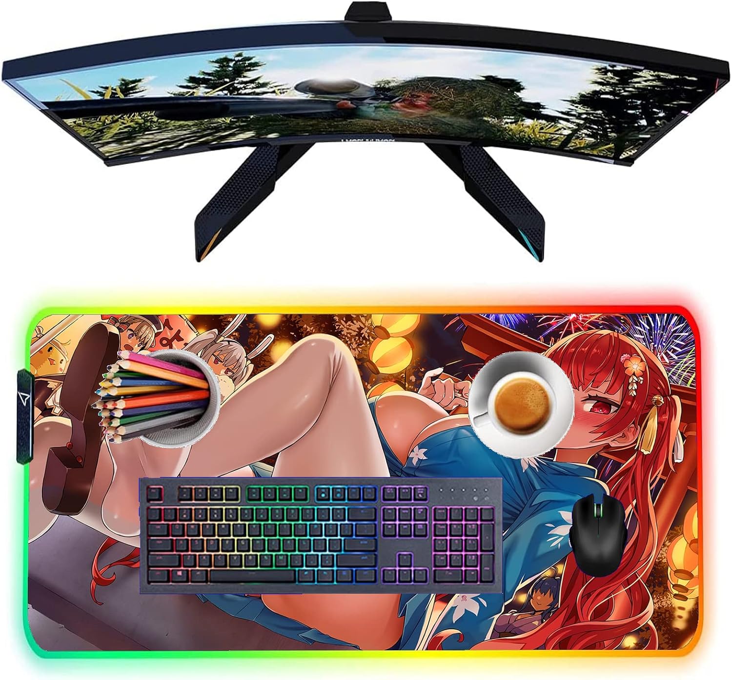 Sexy Anime Girl RGB Mouse Pad Gamer Accessories Large LED Mousepad XXL Gaming Desk Mats Keyboard Pad Carpet Sexy Butt Breasts Chest