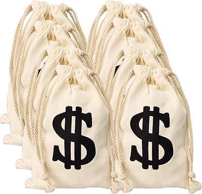 8pack 6.3 x 9 Inches Money Bags Money Bags Decor for Party Money Bag Dollar Sign Carrying Sack for Toy Party Favor, Bank Robber Pirate Cowboy Cosplay Theme Party