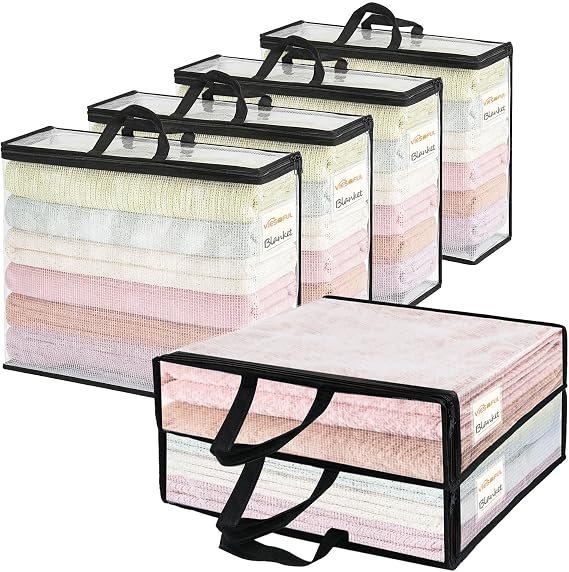 Vieshful 6 Pack Clear Storage Bags with Label, 22L Foldable PVC Mesh, Black
