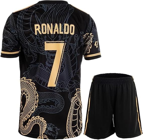 Madrid Home #7 Retro Jersey Black Dragon Limited Special Edition Rare Football Children's Jersey & Shorts Set Youth Sizes
