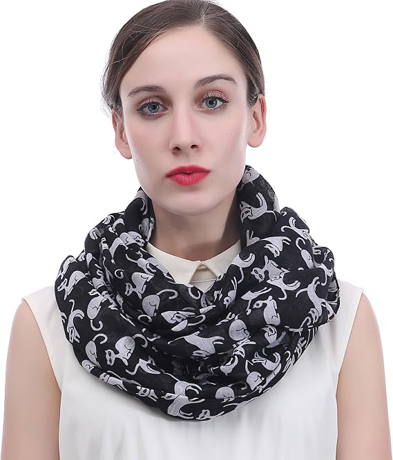 Lina & Lily Cat Print Women's Infinity Scarf Lightweight
