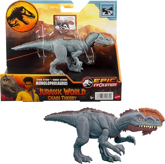 Mattel Jurassic World Strike Attack Dinosaur Toy with Single Strike Action & Movable Joints Monolophosaurus Action Figure Including Digital Game