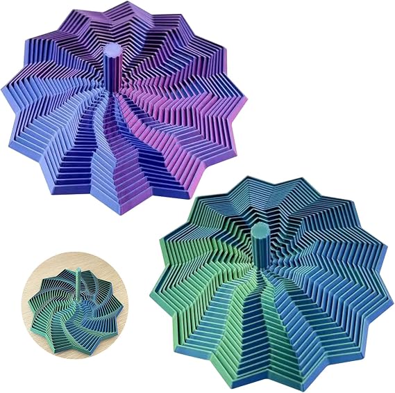 2-Pack 3D Printed Star Fidget Toys with Handles, Dual Colour Holographic Spiral Sensory Spinner, Fidget Toys for Teens and Adults Stress Relief Desk Toy