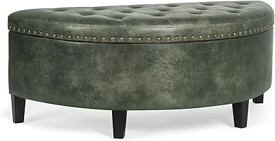 Half Moon Storage Ottoman Bench, 43.5 PU Leather End of Bed Bench with Storage, Large Ottoman for Bedroom, Living Room, EntrywayDark Green