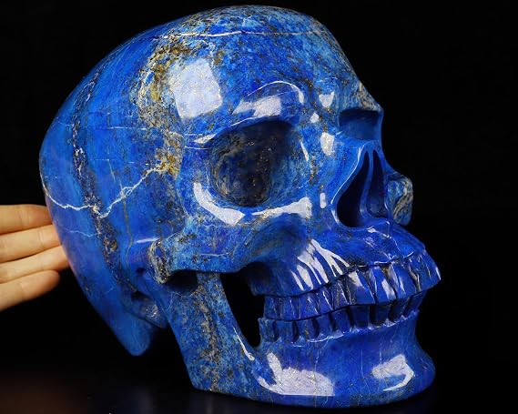 Skullis Largest 9.1" Lapis Lazuli Carved Crystal Skull,Super Realistic, Crystal Healing
