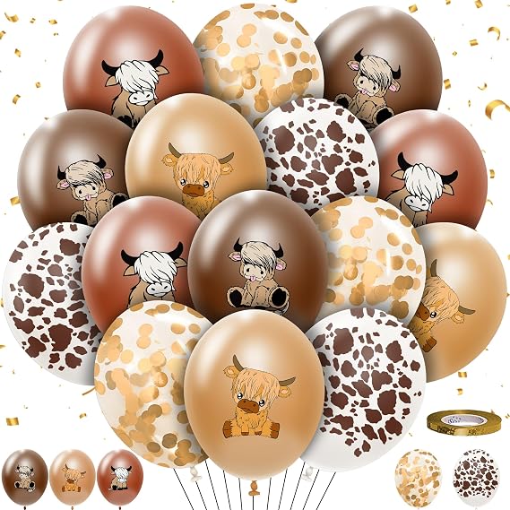 Highland Cow Party Balloons Decorations Supplies, Brown, 50Pcs
