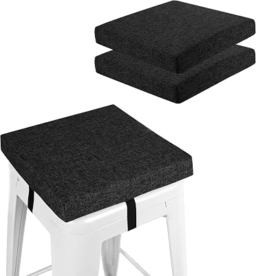 Square Bar Stool Cushions Set of 2 Non-Slip Chair Pads with Ties 2 Thick Chair Cushions with Machine Washable Cover 12 X 12 Black