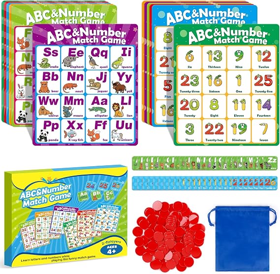 Quilinz Alphabet Bingo Game,Letter/Number/Sight Word Bingo Game for Kids,ABC and 123 Bingo Board Games for Kids 4-6,Alphabet Learning Toys for Kindergarten,Matching Game,Perfection Game for Kids