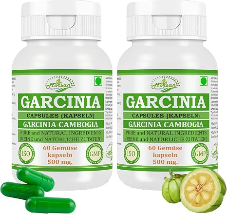Garcinia (Garcinia Cambogia) Capsules 500 mg 10:1 Potent Extract Ayurvedic Herbal Supplement 60 Vegan Capsules for Men and Women (Pack of 2 Bottles)