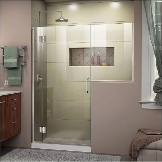 DreamLine Unidoor-X 57-57 1/2 in. W x 72 in. H Frameless Hinged Shower Door in Brushed Nickel, D1272434-04