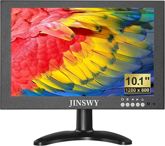 10.1" Security Monitor, 1280 x 800 HD Display, 16:10 IPS Metal Portable Mini CCTV Monitor, HDMI VGA BNC AV USB Ports, Built-in Speakers & Remote Control, for DVR, PC, Raspberry Pi