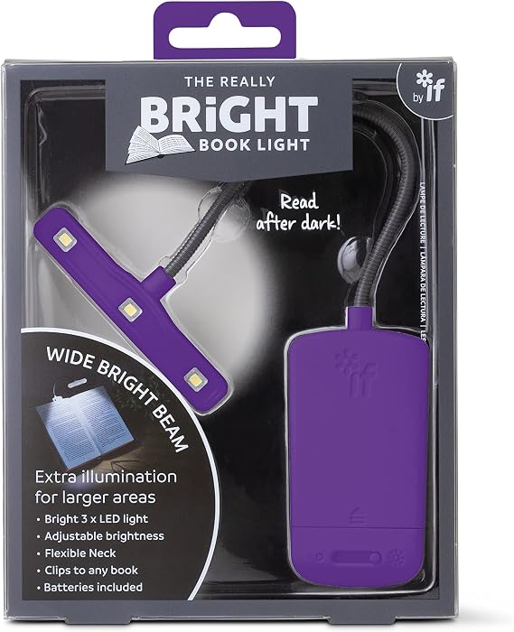 IF The Really Bright Book Light - Purple. Super Bright Reading Lights for Books in Bed Flexible Book Light Clip On A Great Book Lamp with Batteries Included